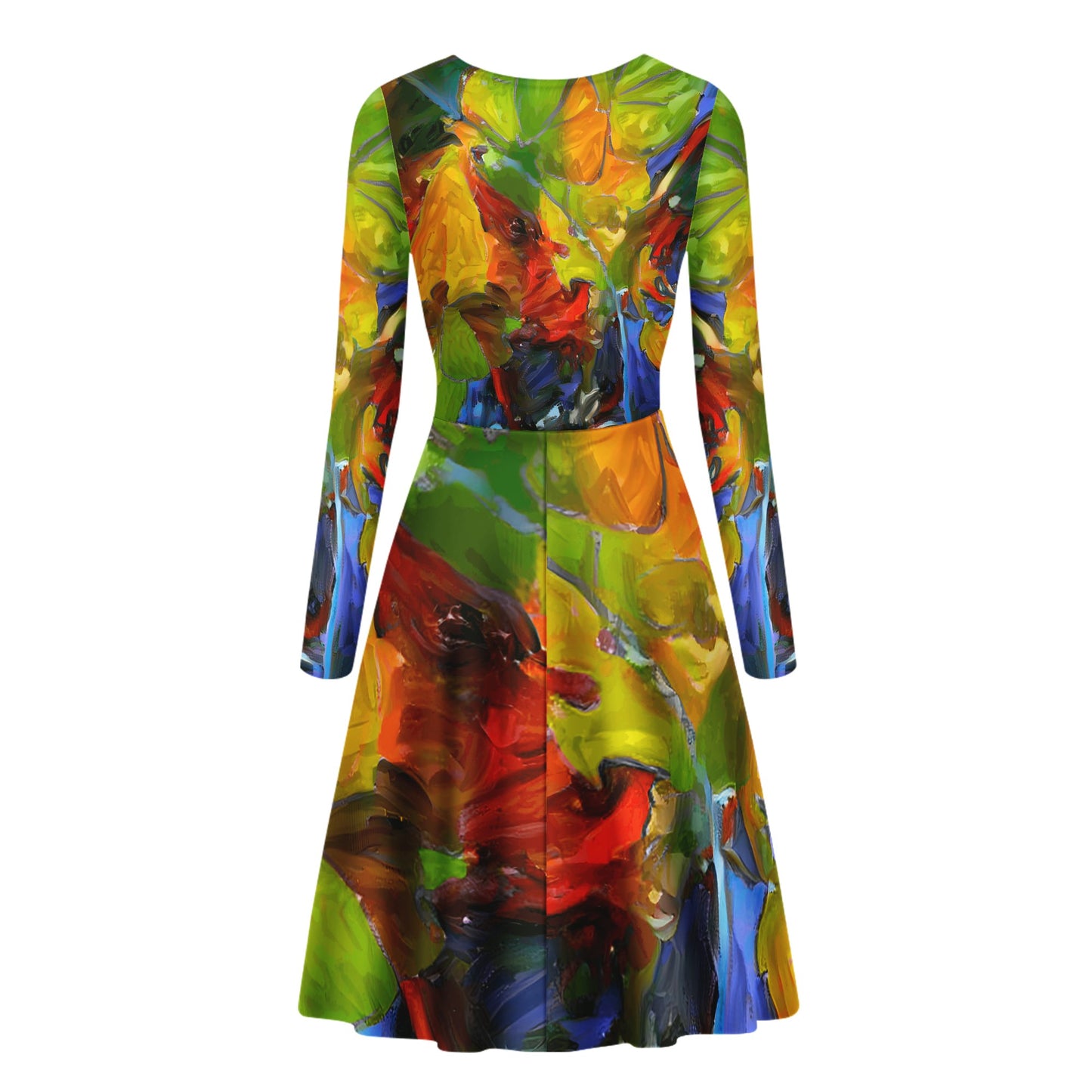 Petunia Flower Women V-Neck Long Sleeve Ruffle Dress