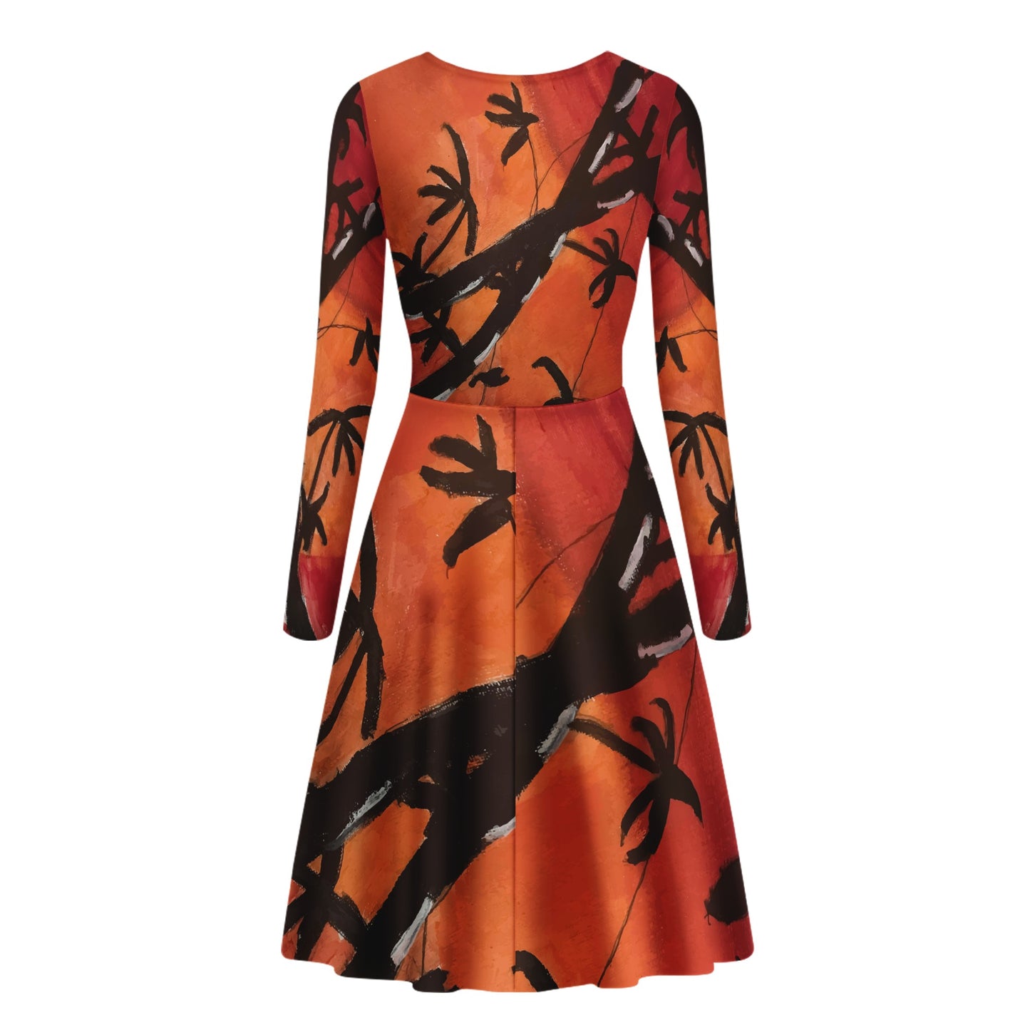 Bamboo at Sunset Women V-Neck Long Sleeve Ruffle Dress