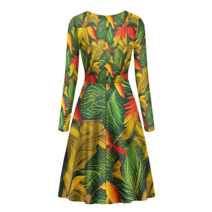 Poison Ivy Women V-Neck Long Sleeve Ruffle Dress