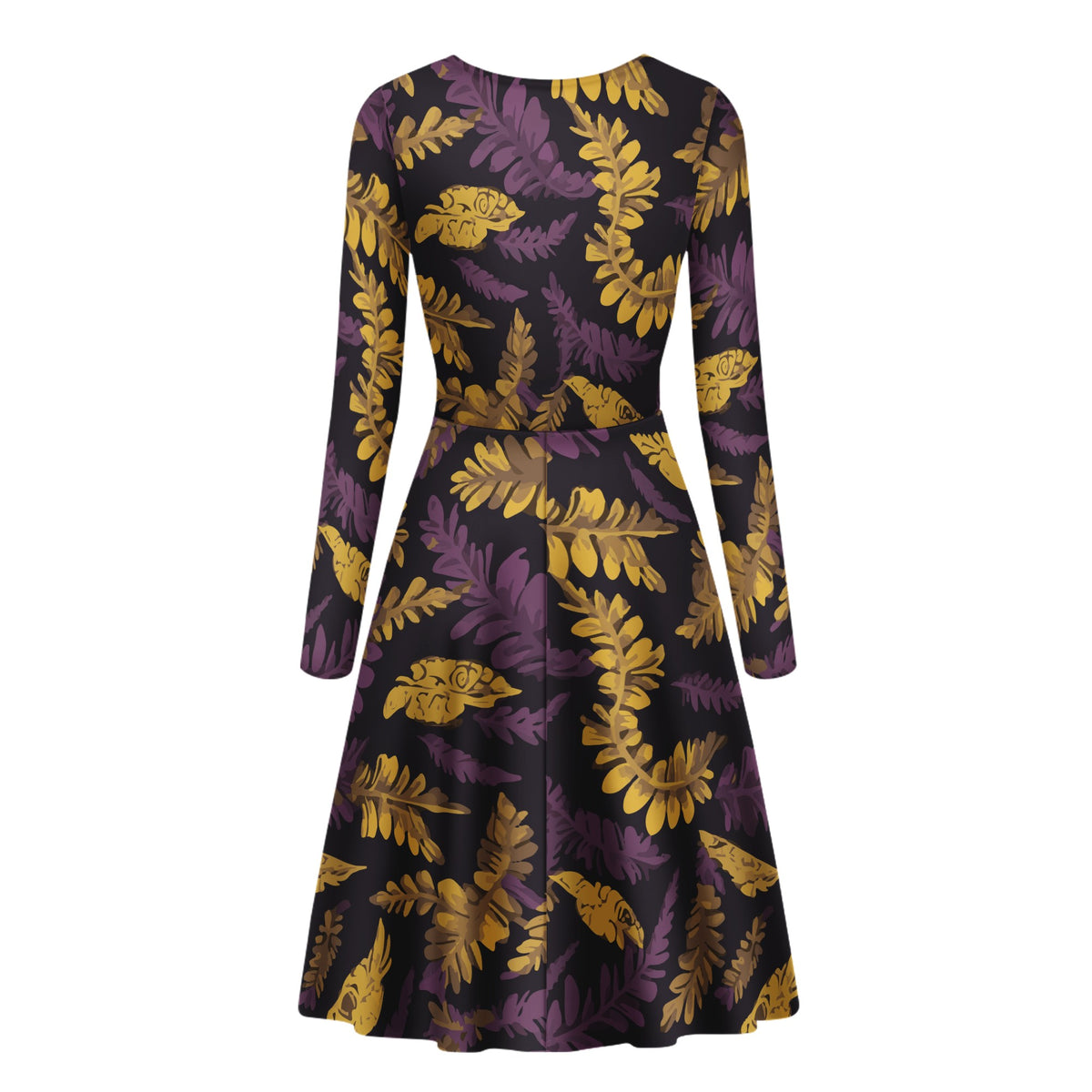 Lauae Purple and Yellow Women V-Neck Long Sleeve Ruffle Dress