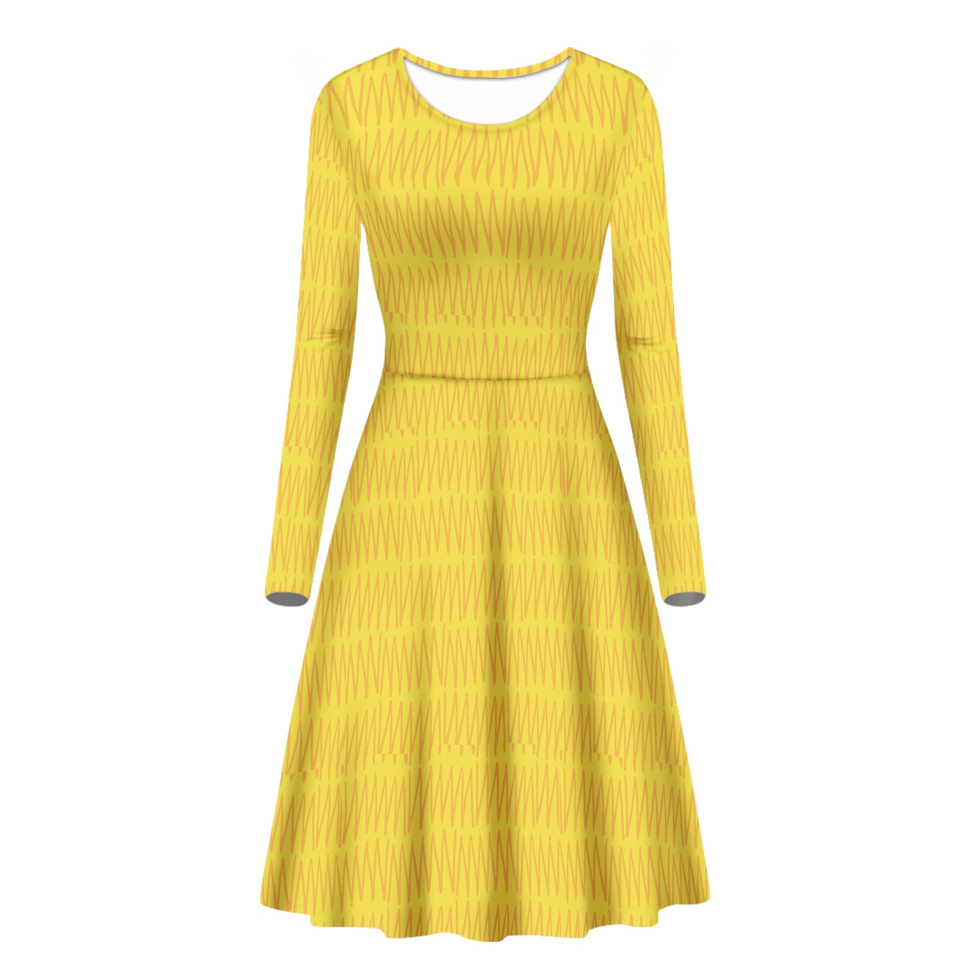 African Mudcloth #40 Women Long Sleeve Scoop Neck Ruffle Dress - Women's Custom Dress Women