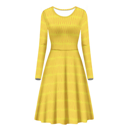 African Mudcloth #40 Women Long Sleeve Scoop Neck Ruffle Dress - Women's Custom Dress Women