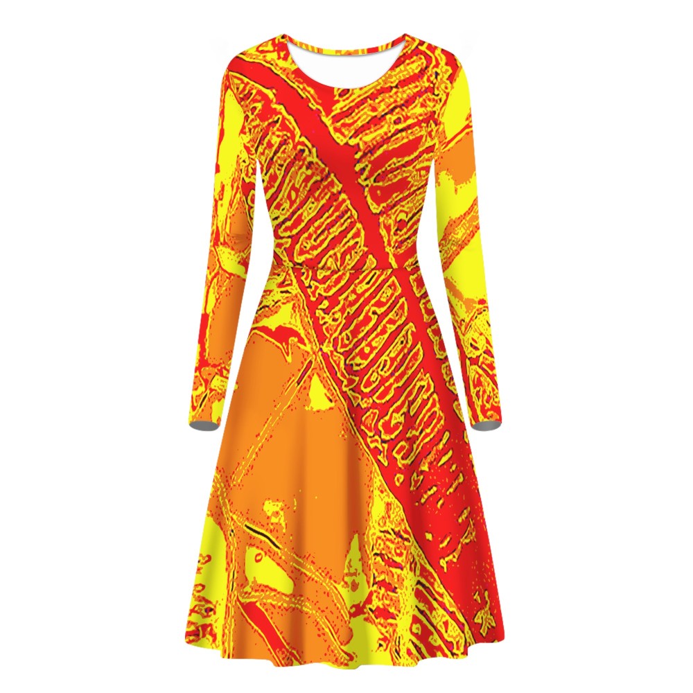 Orange Croton Women Scoop Neck Long Sleeve Ruffle Dress Women