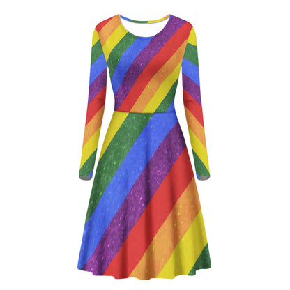 LGBT Pride Women Scoop Neck Long Sleeve Ruffle Dress Women