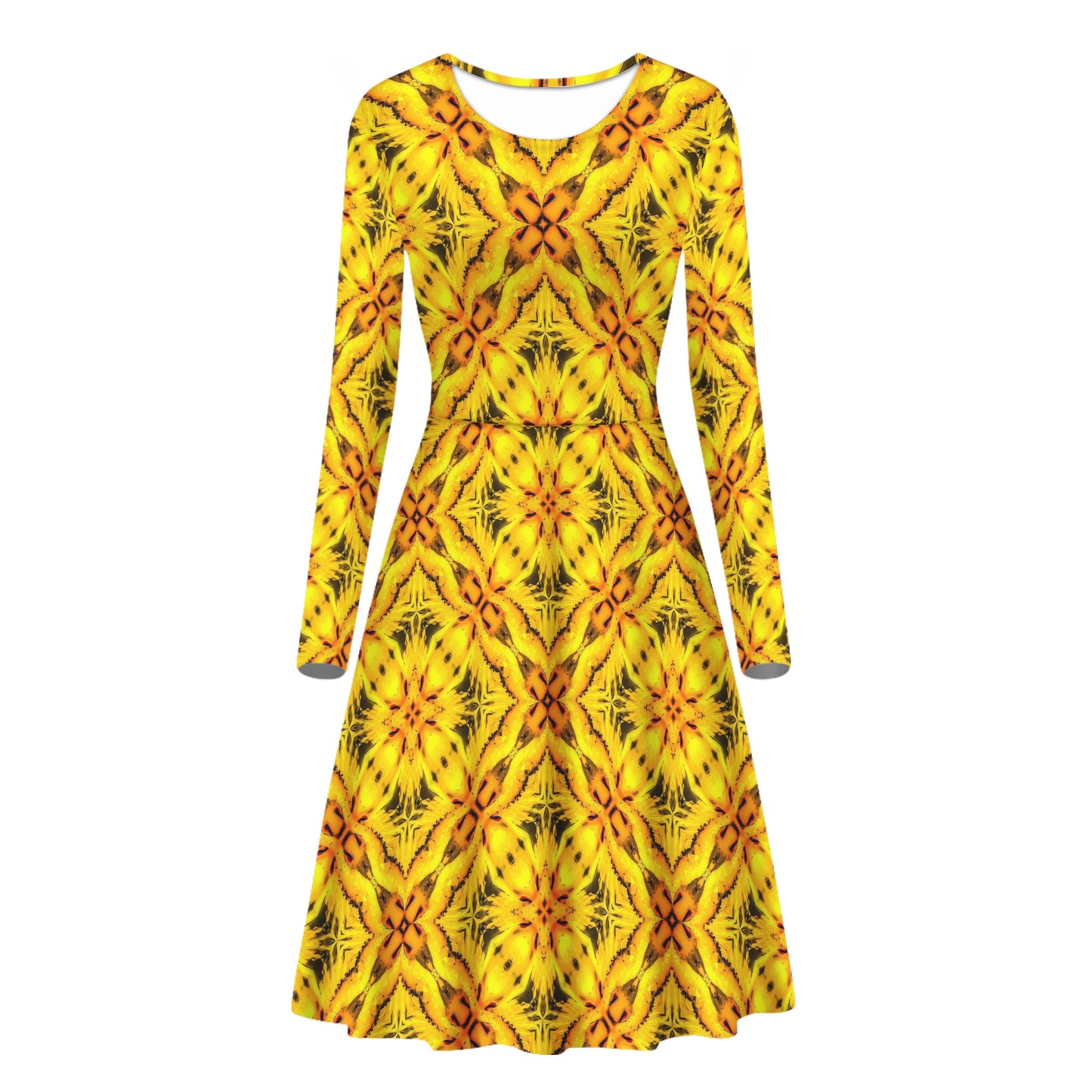 Yellow Toghu: traditional outfit of Northwestern Cameroon Women Long Sleeve Ruffle Dress