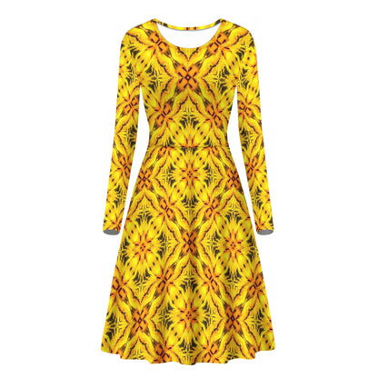 Yellow Toghu: traditional outfit of Northwestern Cameroon Women Long Sleeve Ruffle Dress