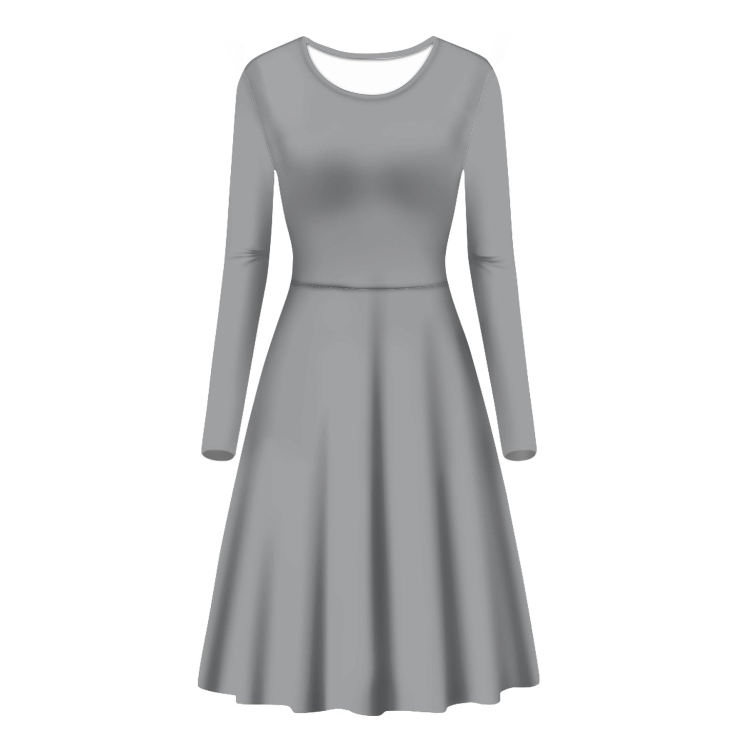 Silver Gray Women Scoop Neck Long Sleeve Ruffle Dress Women
