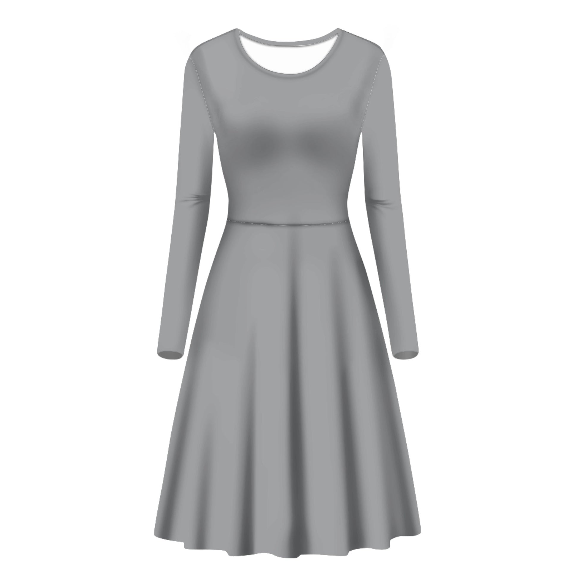 Silver Gray Women Scoop Neck Long Sleeve Ruffle Dress Women