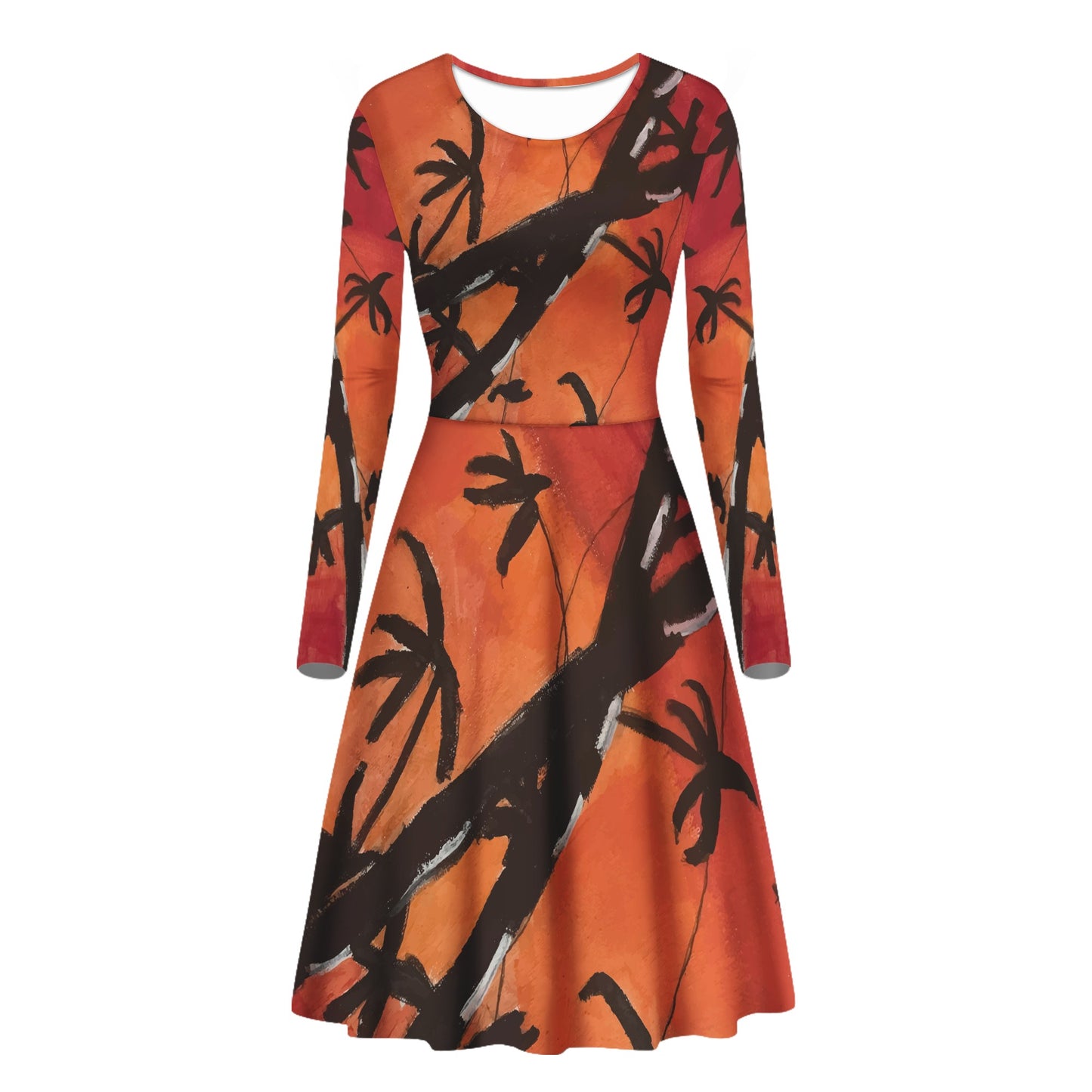 Bamboo at Sunset Women Scoop Neck Long Sleeve Ruffle Dress Women