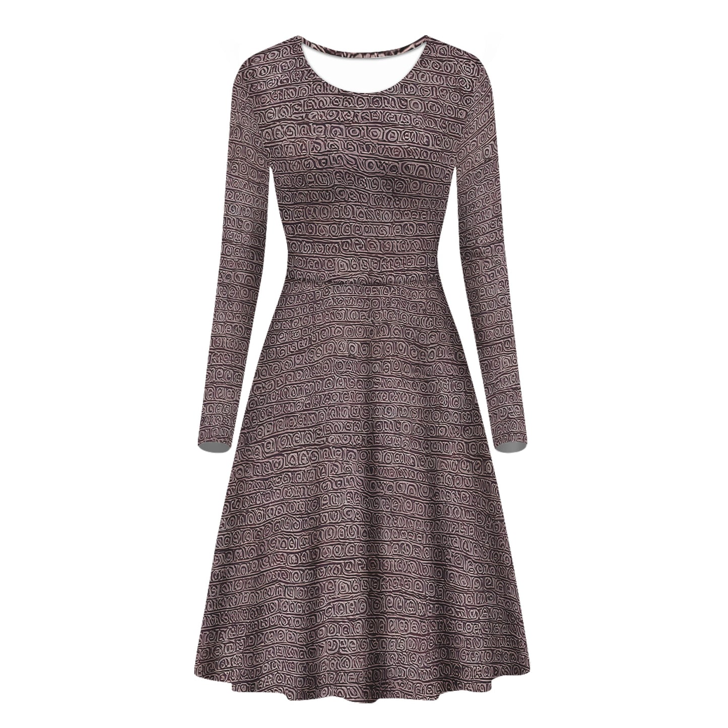 African Ethnic Mudcloth Long Sleeve Scoop Neck Ruffle Dress - Women's Custom Dress Women