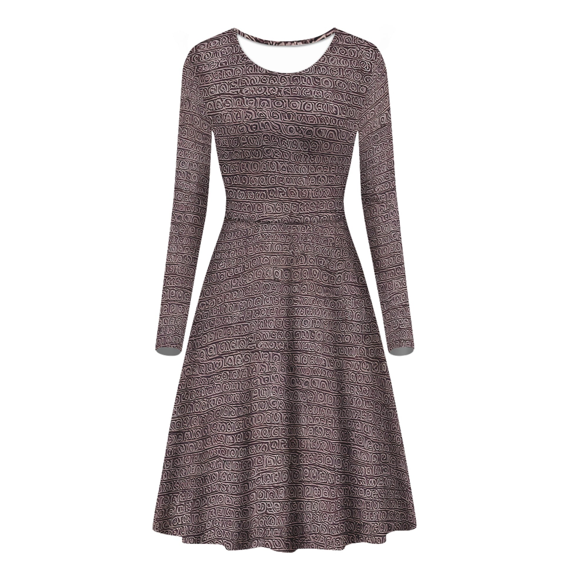 African Ethnic Mudcloth Long Sleeve Scoop Neck Ruffle Dress - Women's Custom Dress Women