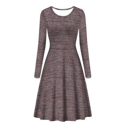 African Ethnic Mudcloth Long Sleeve Scoop Neck Ruffle Dress - Women's Custom Dress Women