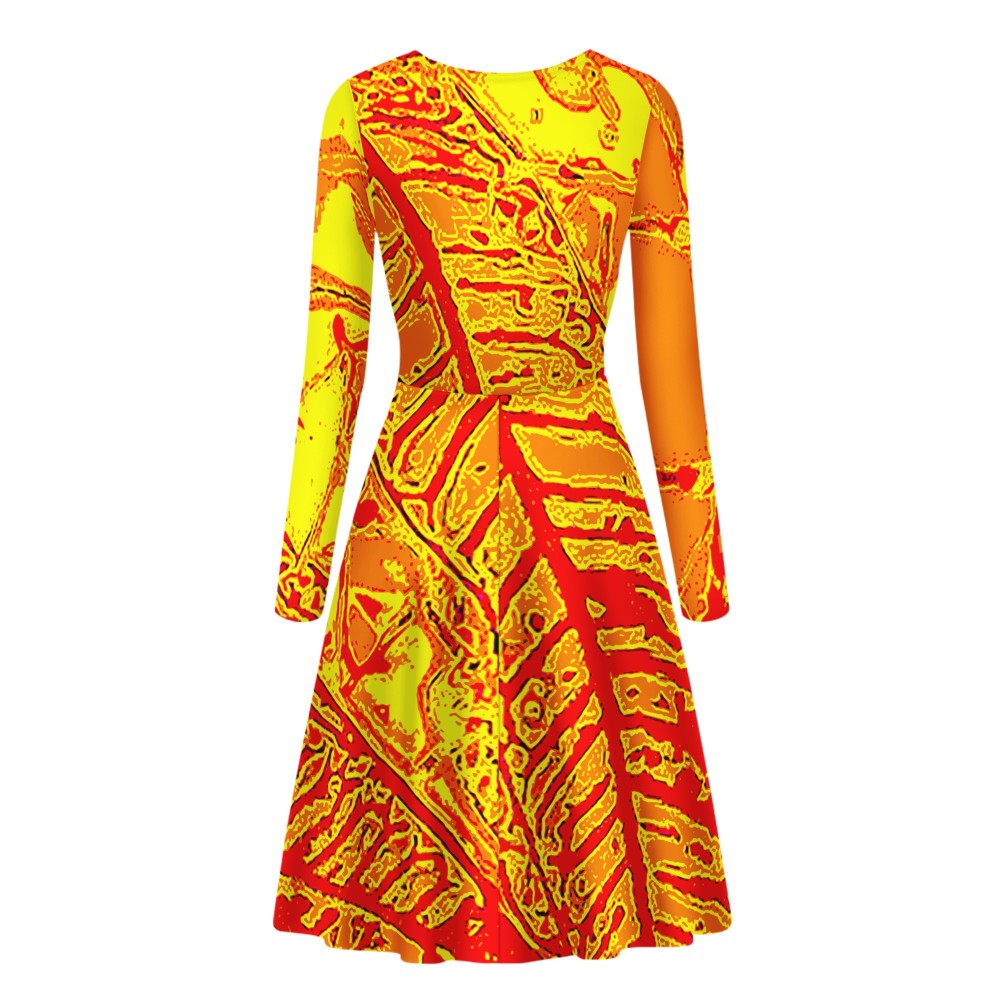 Orange Croton Women Scoop Neck Long Sleeve Ruffle Dress