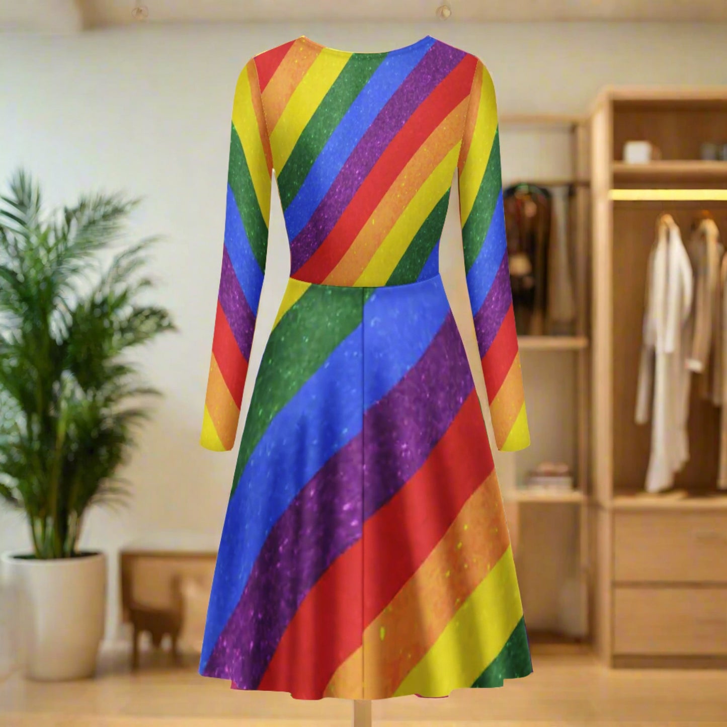 LGBT Pride Women Scoop Neck Long Sleeve Ruffle Dress