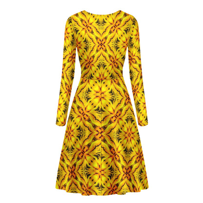 Yellow Toghu: traditional outfit of Northwestern Cameroon Women Long Sleeve Ruffle Dress