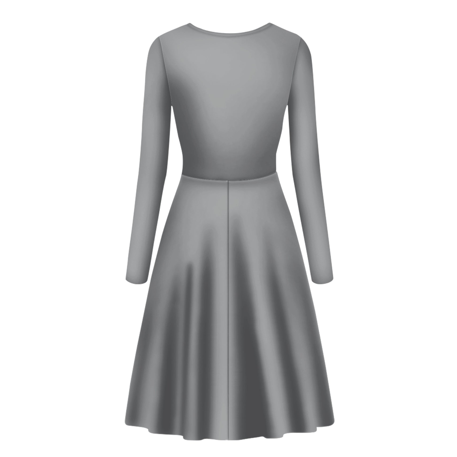 Silver Gray Women Scoop Neck Long Sleeve Ruffle Dress