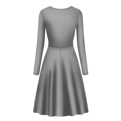 Silver Gray Women Scoop Neck Long Sleeve Ruffle Dress