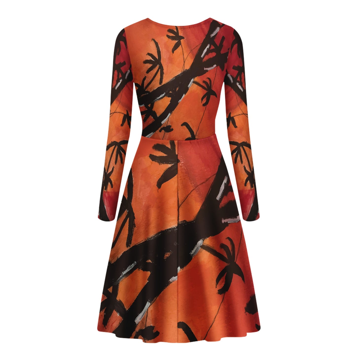 Bamboo at Sunset Women Scoop Neck Long Sleeve Ruffle Dress