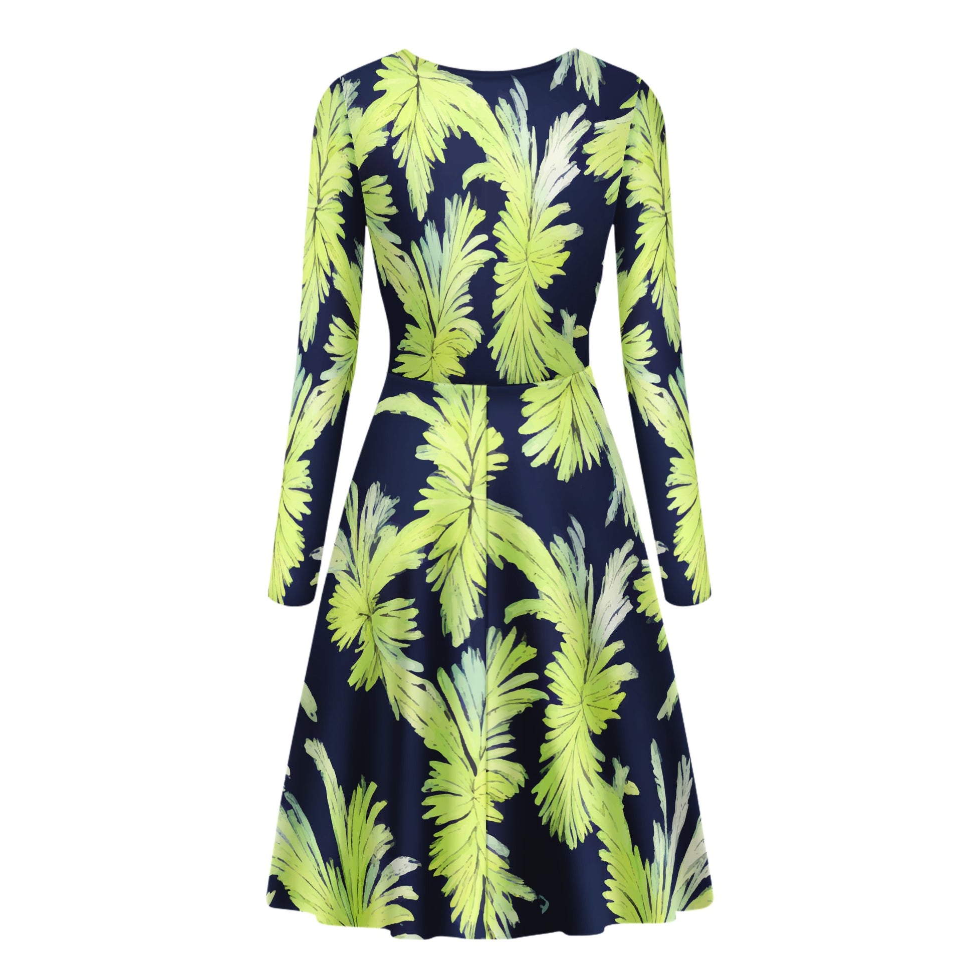 Puakenikeni - Lime Green and Black Women Long Sleeve Ruffle Dress - Luxtrini, LLC