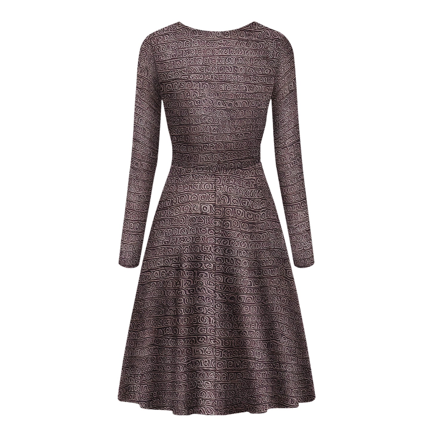 African Ethnic Mudcloth Long Sleeve Scoop Neck Ruffle Dress - Women's Custom Dress