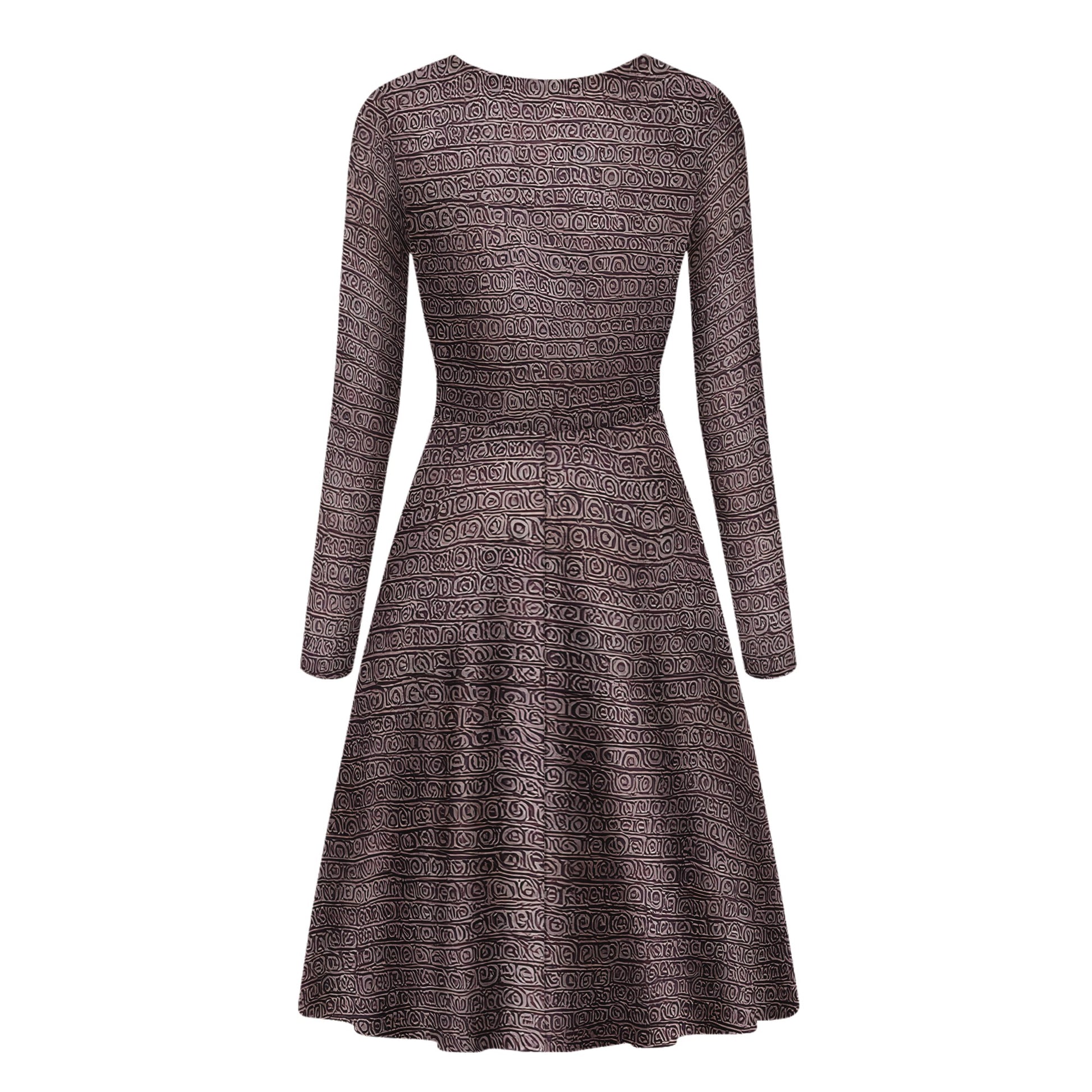 African Ethnic Mudcloth Long Sleeve Scoop Neck Ruffle Dress - Women's Custom Dress