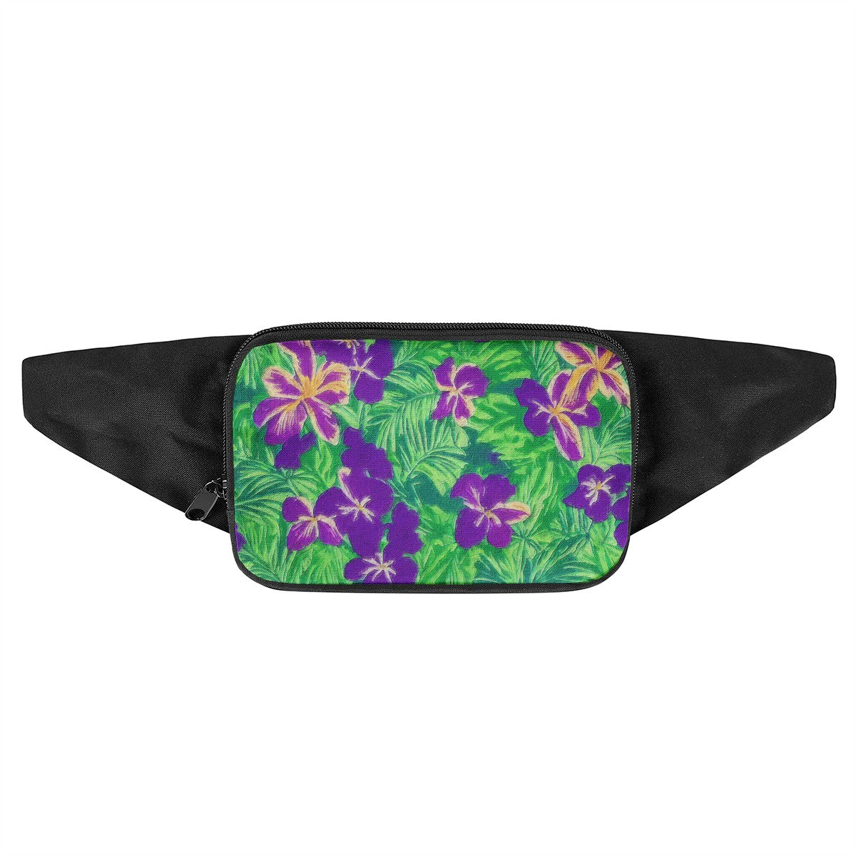 Blue Flag Iris on Green Waist Bags - Luxtrini, LLC