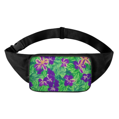 Blue Flag Iris on Green Waist Bags - Luxtrini, LLC