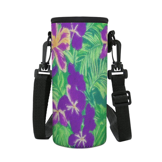 Blue Flag Iris on Green S Water Bottle Carrier Bag - Luxtrini, LLC