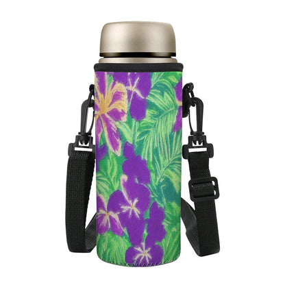 Blue Flag Iris on Green S Water Bottle Carrier Bag - Luxtrini, LLC