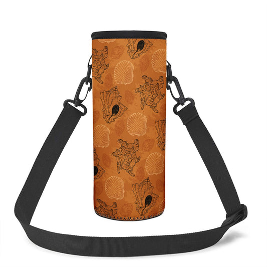 Sea Shell Ocean Design in Orange L Water Bottle Carrier Bag - Luxtrini, LLC