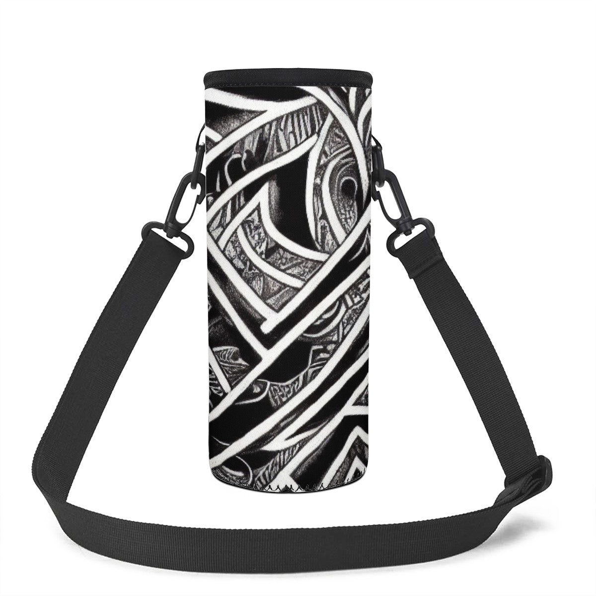 Black and White Polynesian Large Water Bottle Carrier Bag