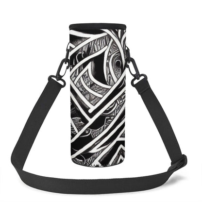 Black and White Polynesian Large Water Bottle Carrier Bag