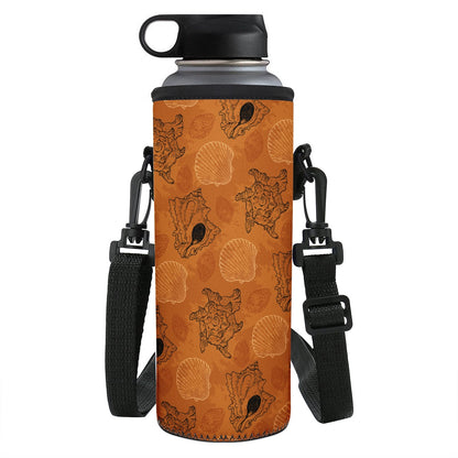 Sea Shell Ocean Design in Orange L Water Bottle Carrier Bag - Luxtrini, LLC