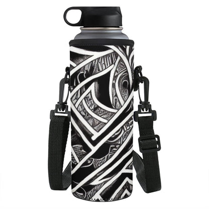 Black and White Polynesian Large Water Bottle Carrier Bag