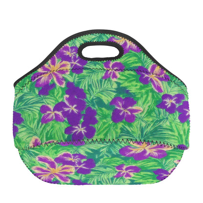 Blue Flag Iris on Green Neoprene Lunch Bags - Luxtrini, LLC