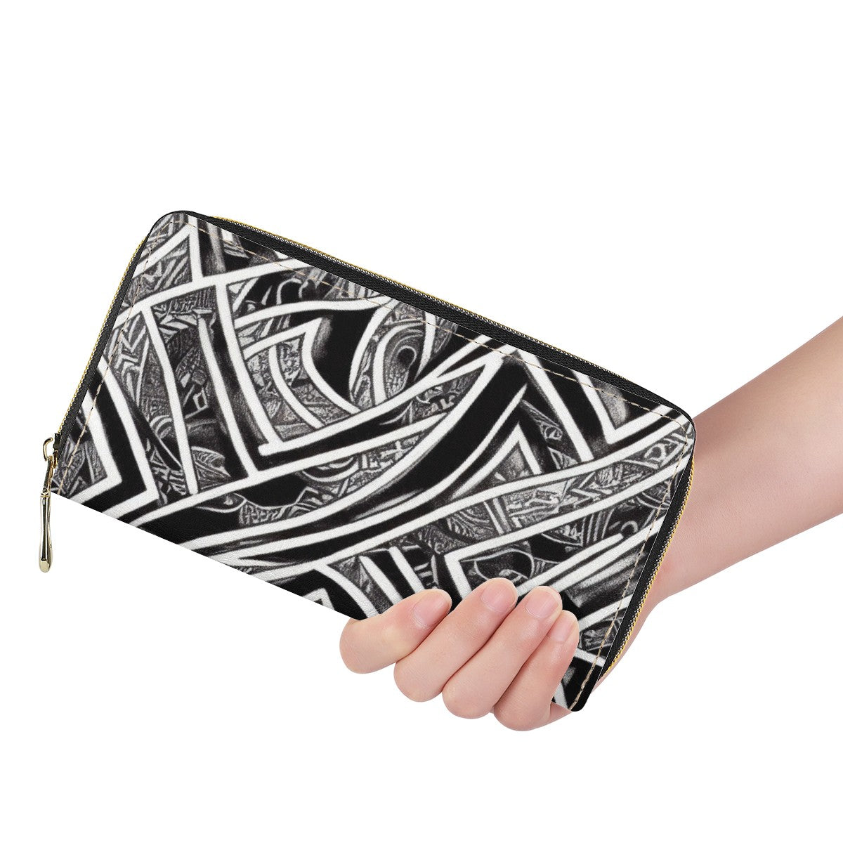 Black and White Polynesian L Zipper Purse