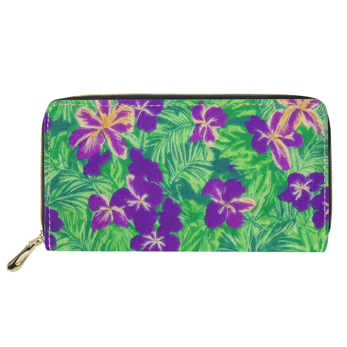 Blue Flag Iris on Green L Zipper Purse - Luxtrini, LLC