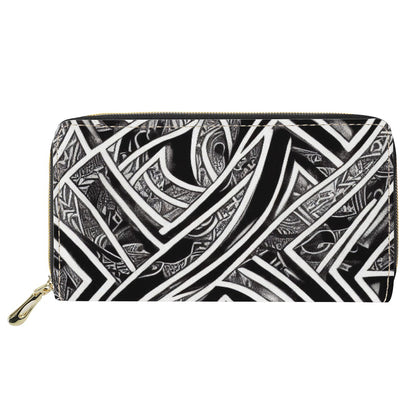 Black and White Polynesian L Zipper Purse