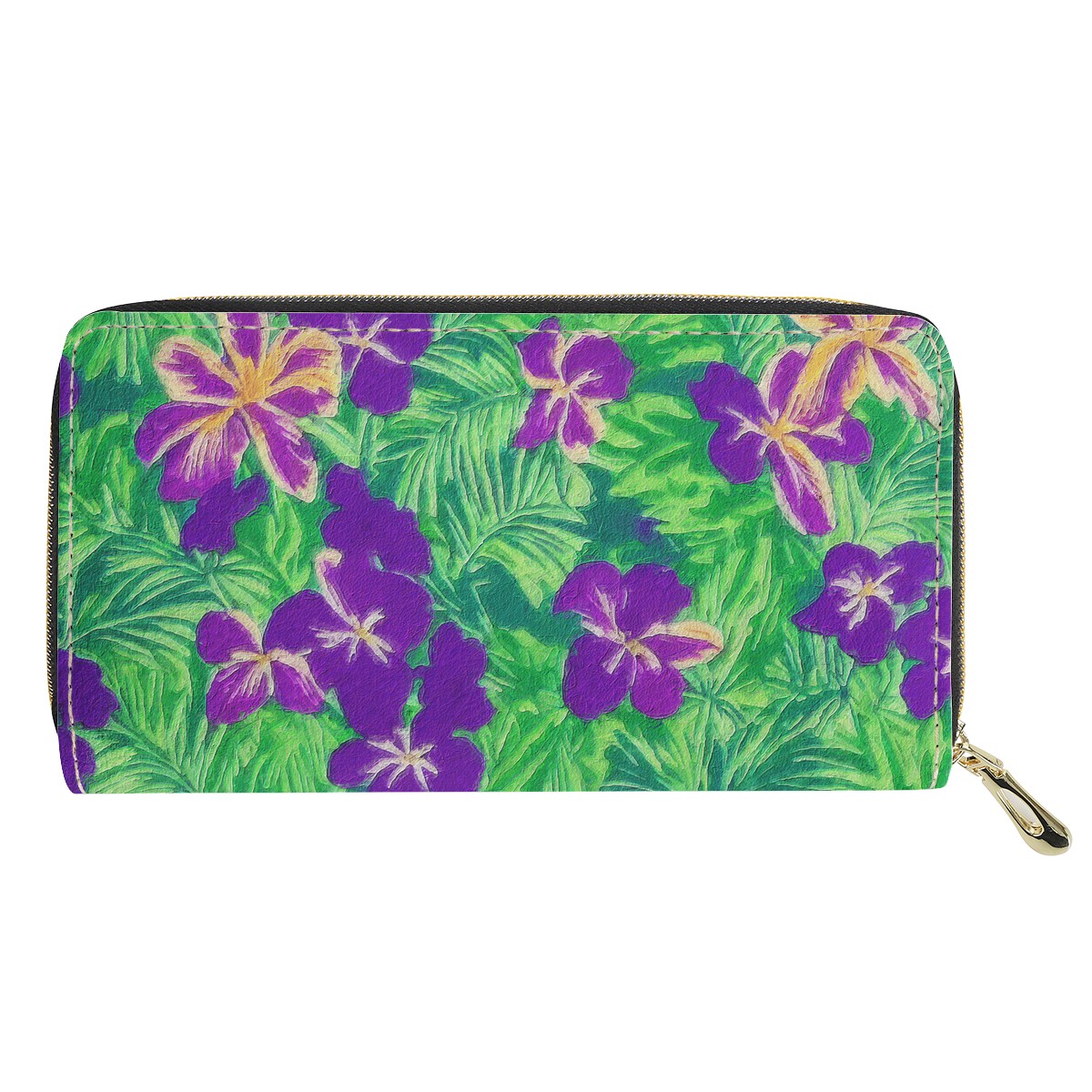 Blue Flag Iris on Green L Zipper Purse - Luxtrini, LLC