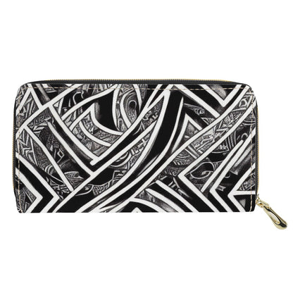 Black and White Polynesian L Zipper Purse