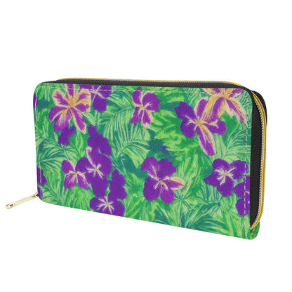 Blue Flag Iris on Green L Zipper Purse - Luxtrini, LLC