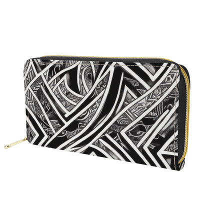 Black and White Polynesian L Zipper Purse