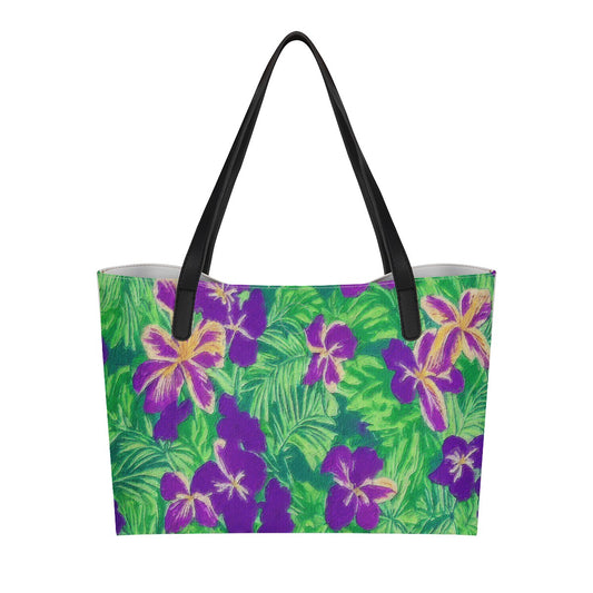 Blue Flag Iris on Green Shopping Tote Bag - Luxtrini, LLC