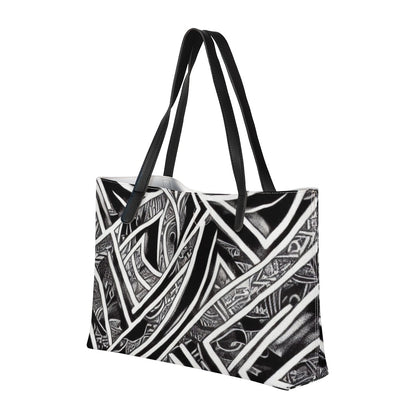 Black and White Polynesian Shopping Tote Bag