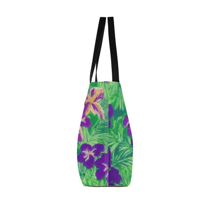 Blue Flag Iris on Green Shopping Tote Bag - Luxtrini, LLC