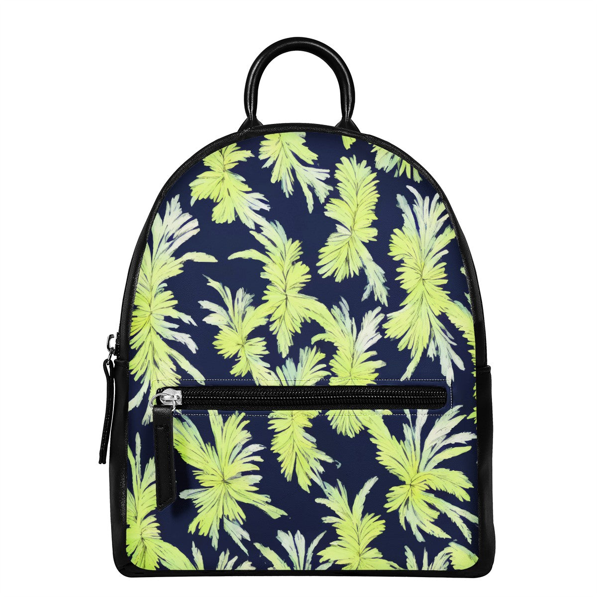 Palm Fronds - Lime Green and Black PU Backpack