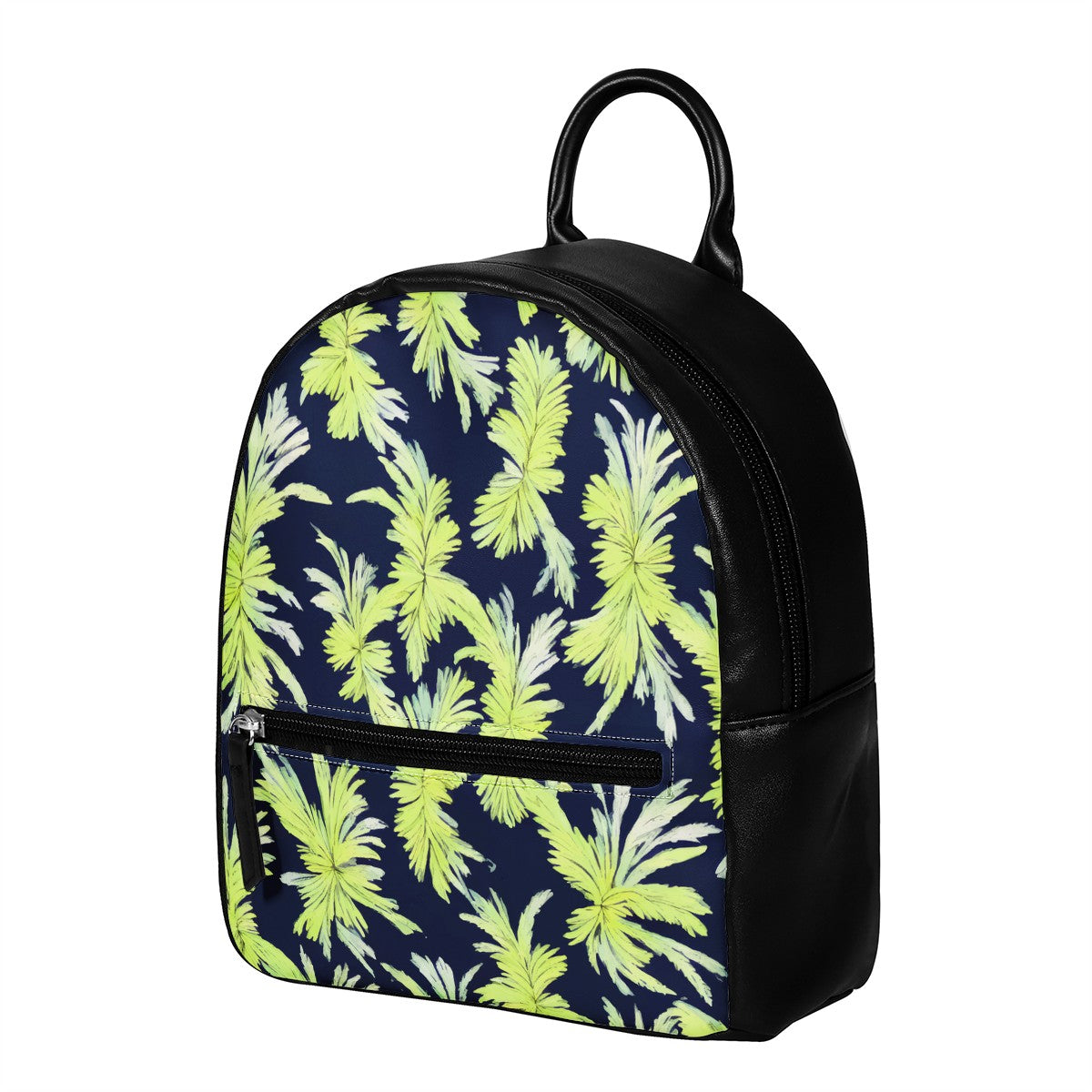 Palm Fronds - Lime Green and Black PU Backpack