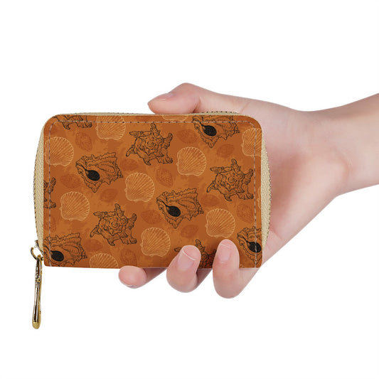 Sea Shell Ocean Design in Orange Zipper Card Holder - PU Leather Waterproof Card Holder with 20 Card Slots Universal ONESIZE