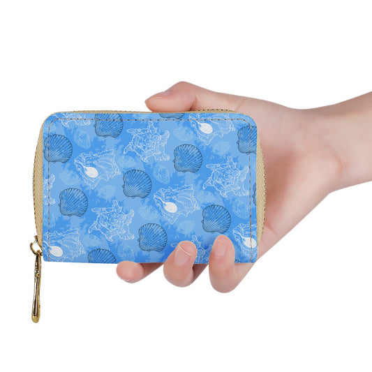 Blue Seashell Ocean Zipper Card Holder - PU Leather Waterproof Card Holder with 20 Card Slots Universal ONESIZE