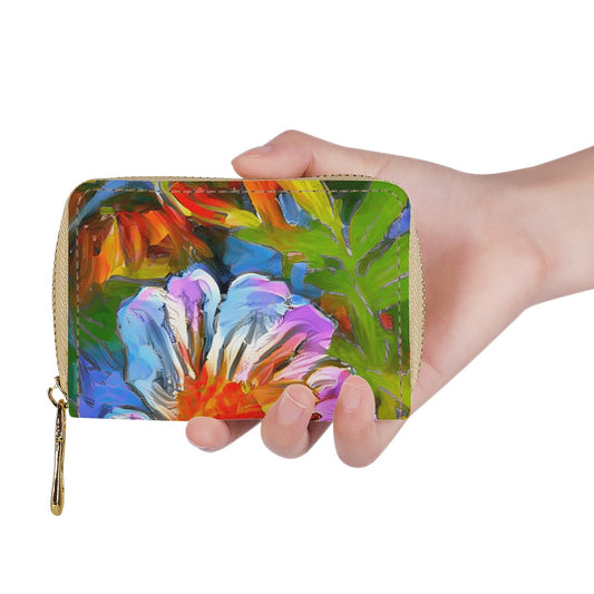 Petunia Flower Zipper Card Holder - PU Leather Waterproof Card Holder with 20 Card Slots Universal ONESIZE